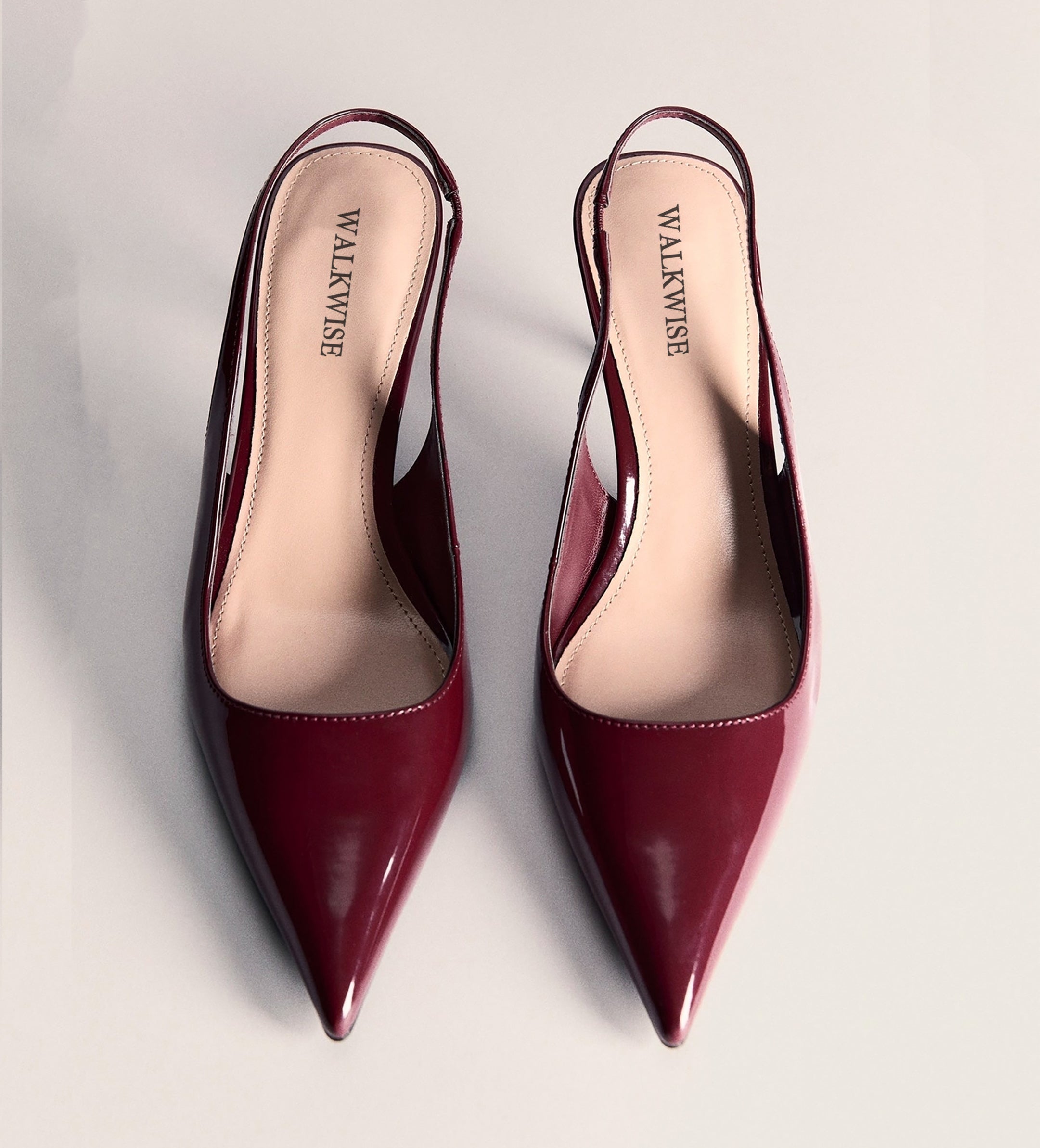 New Pointed shoes with Mehroon patent leather effect