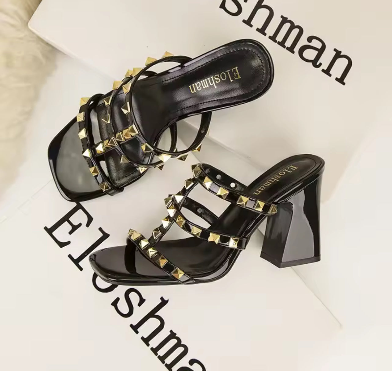 Black with Gold Stud Heel