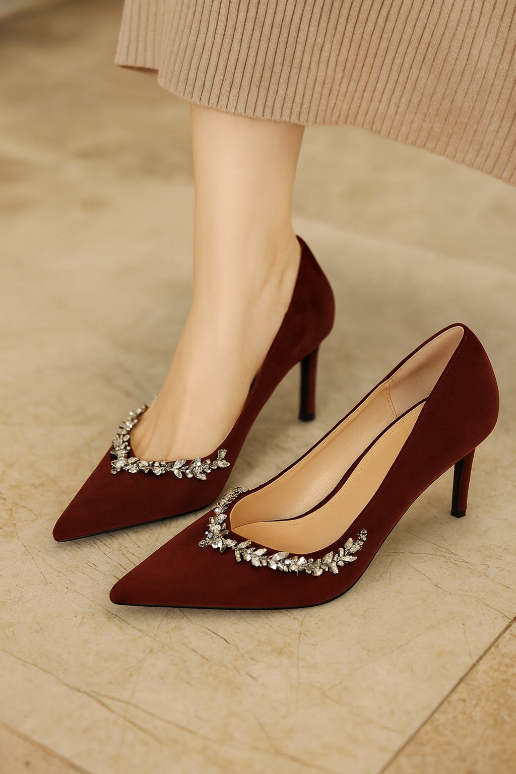 Burgundy Deep Curve Pointed Heel