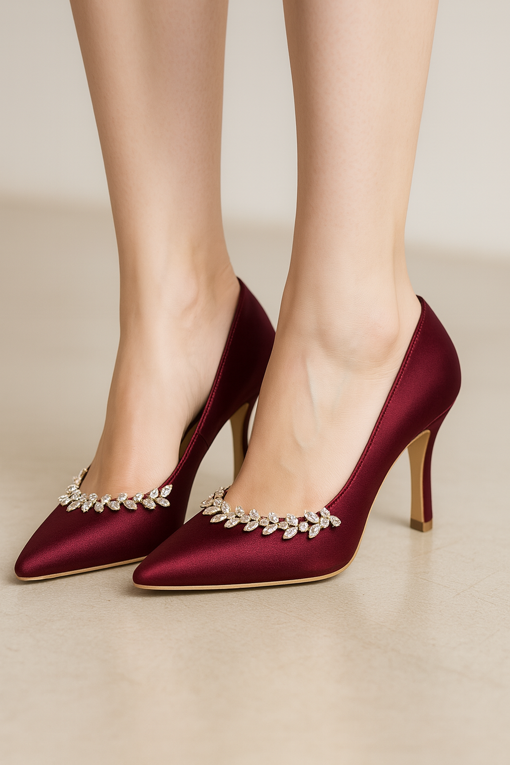 New Burgundy Deep Curve Pointed Heel