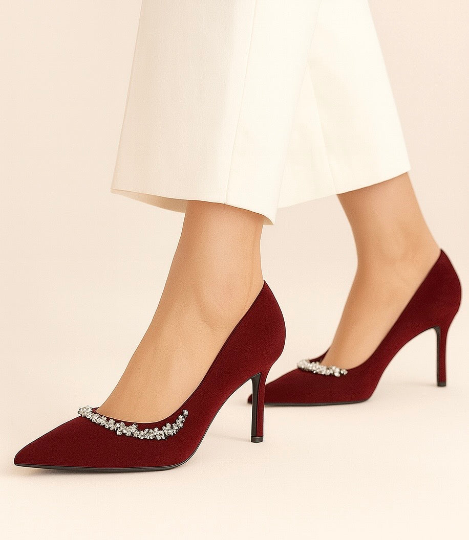 Burgundy Deep Curve Pointed Heel