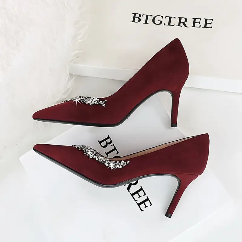 Burgundy Deep Curve Pointed Heel